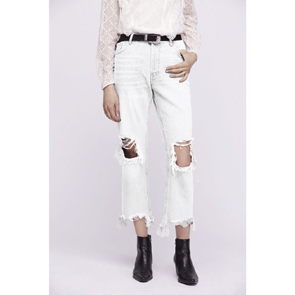 Free People We The Free Maggie Mid-Rise Straight Distressed Ankle Jeans Size 25